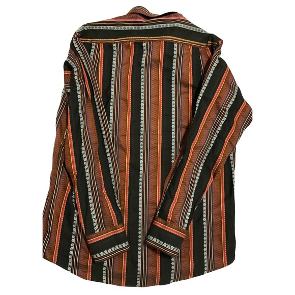 Visconti Uomo Mens Mercerized Cotton Striped Button Down Shirt Black Burgundy M - Picture 4 of 6